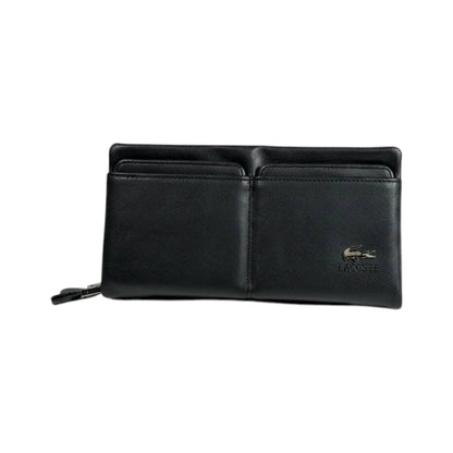 Lacoste Executive Black Leather Organizer Wallet 🐊🖤 Premium Zip Clutch