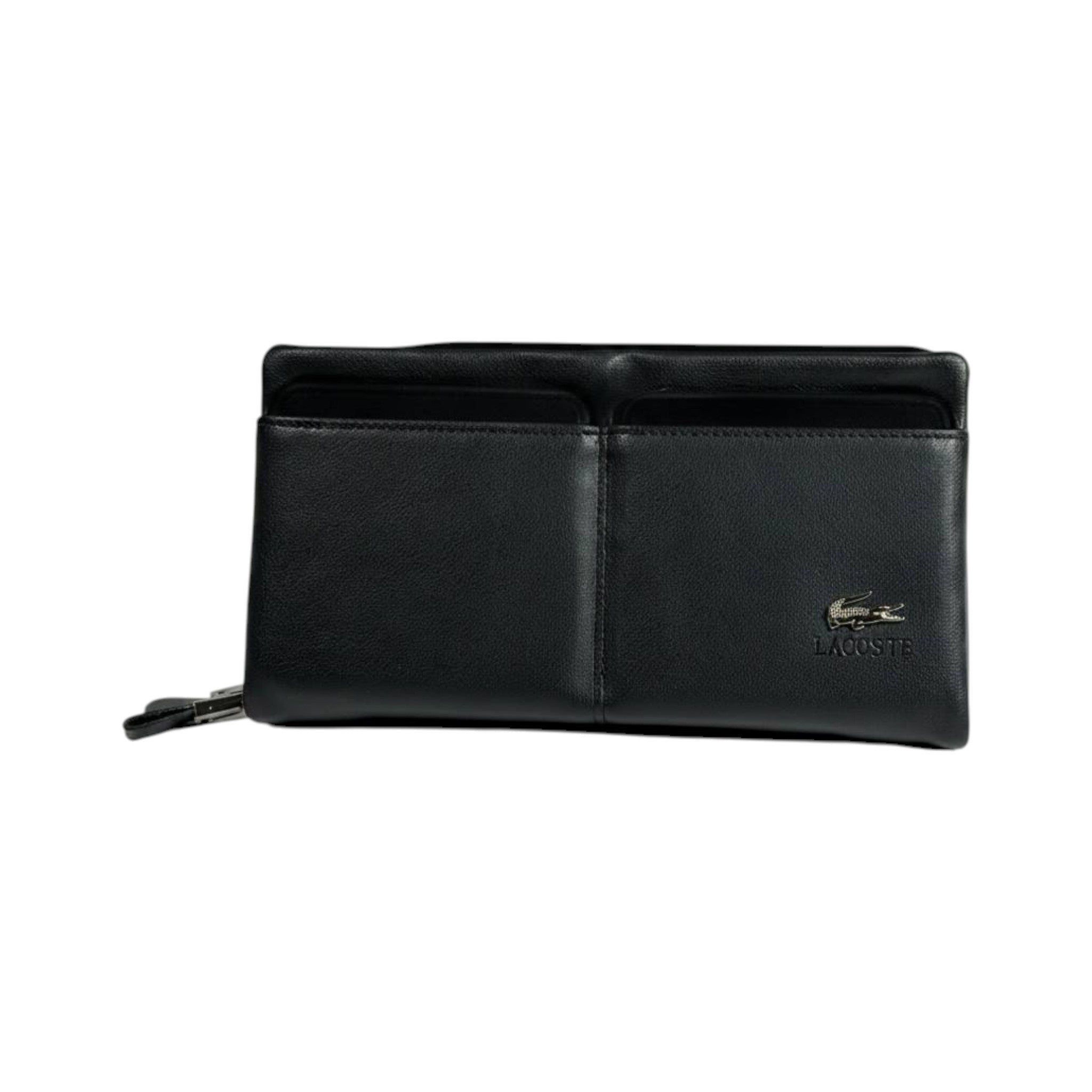 Lacoste Executive Black Leather Organizer Wallet 🐊🖤 Premium Zip Clutch