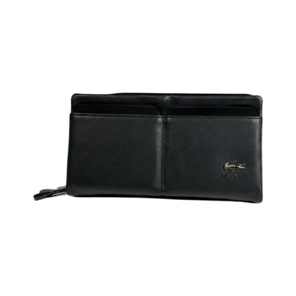 Lacoste Executive Black Leather Organizer Wallet 🐊🖤 Premium Zip Clutch