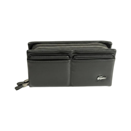 Lacoste Executive Black Leather Organizer Wallet 🐊🖤 Premium Zip Clutch