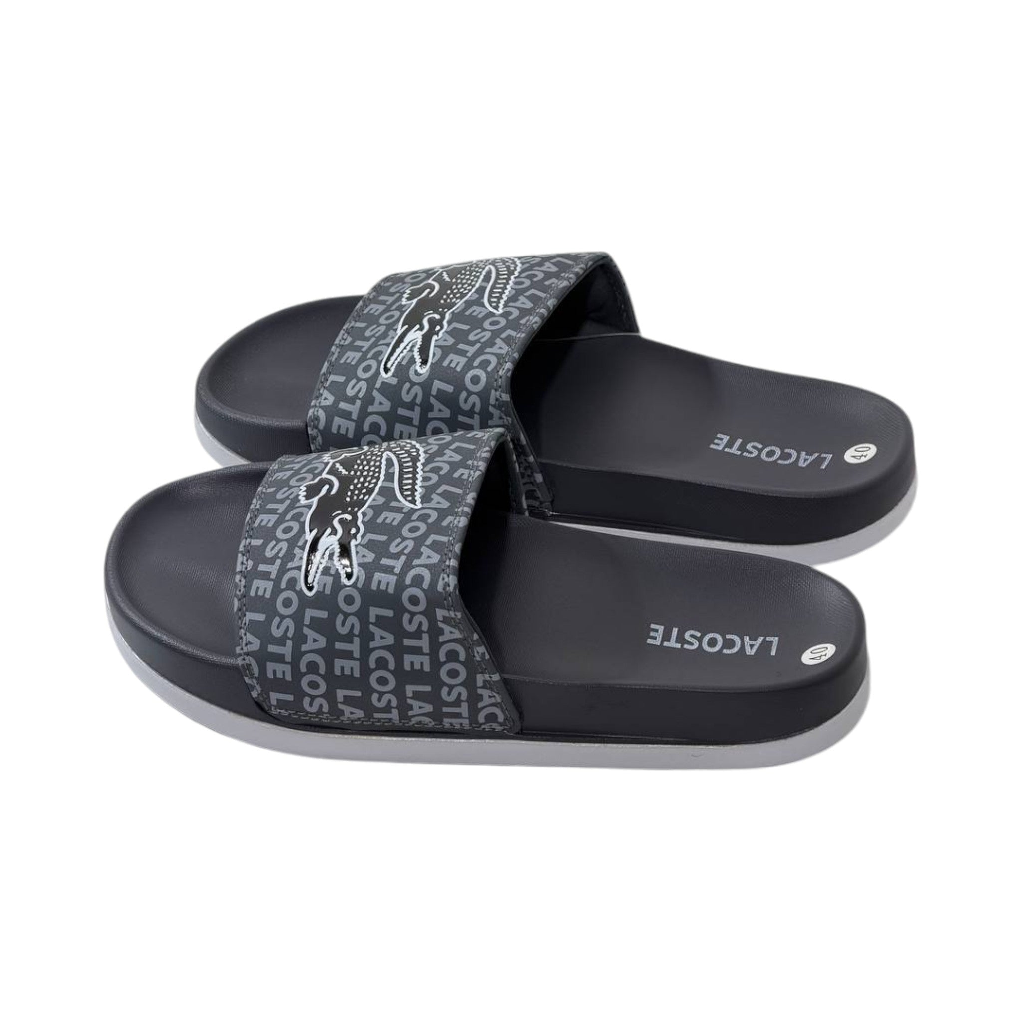 🐊 Lacoste Monogram Logo Slides – Midnight Black Edition 🖤✨