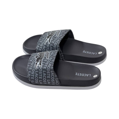 🐊 Lacoste Monogram Logo Slides – Midnight Black Edition 🖤✨