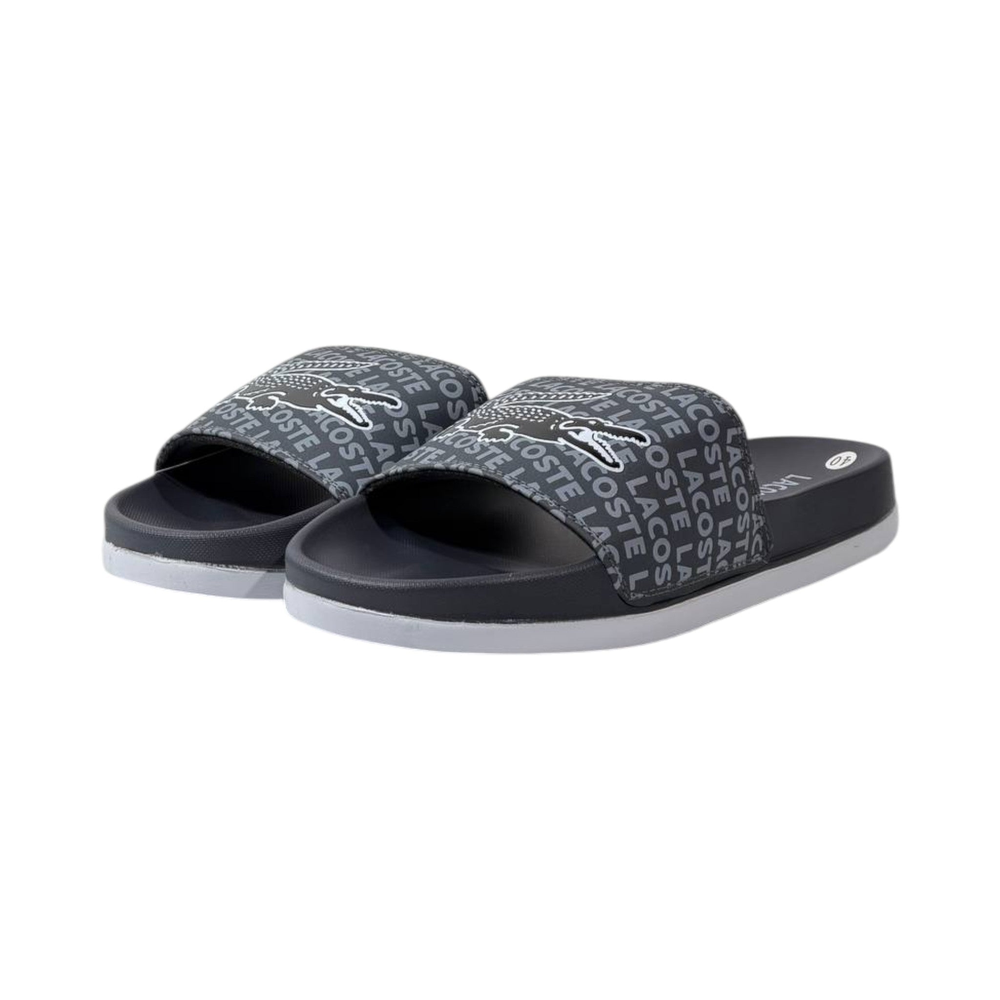 🐊 Lacoste Monogram Logo Slides – Midnight Black Edition 🖤✨
