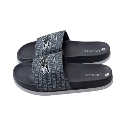🐊 Lacoste Monogram Logo Slides – Midnight Black Edition 🖤✨
