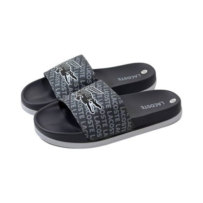 🐊 Lacoste Monogram Logo Slides – Midnight Black Edition 🖤✨