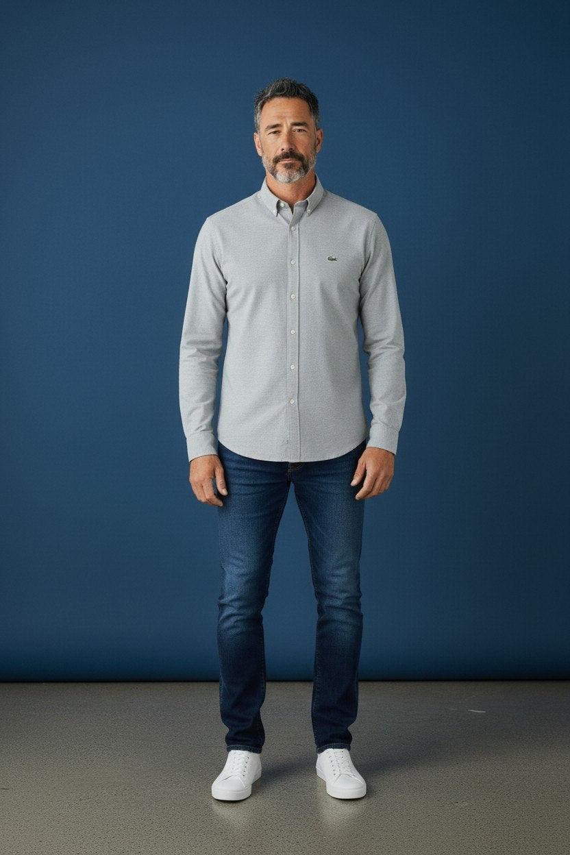 Lacoste Premium Classic Button-Down Long Sleeve Oxford Cotton Shirt for Men 🤍🐊