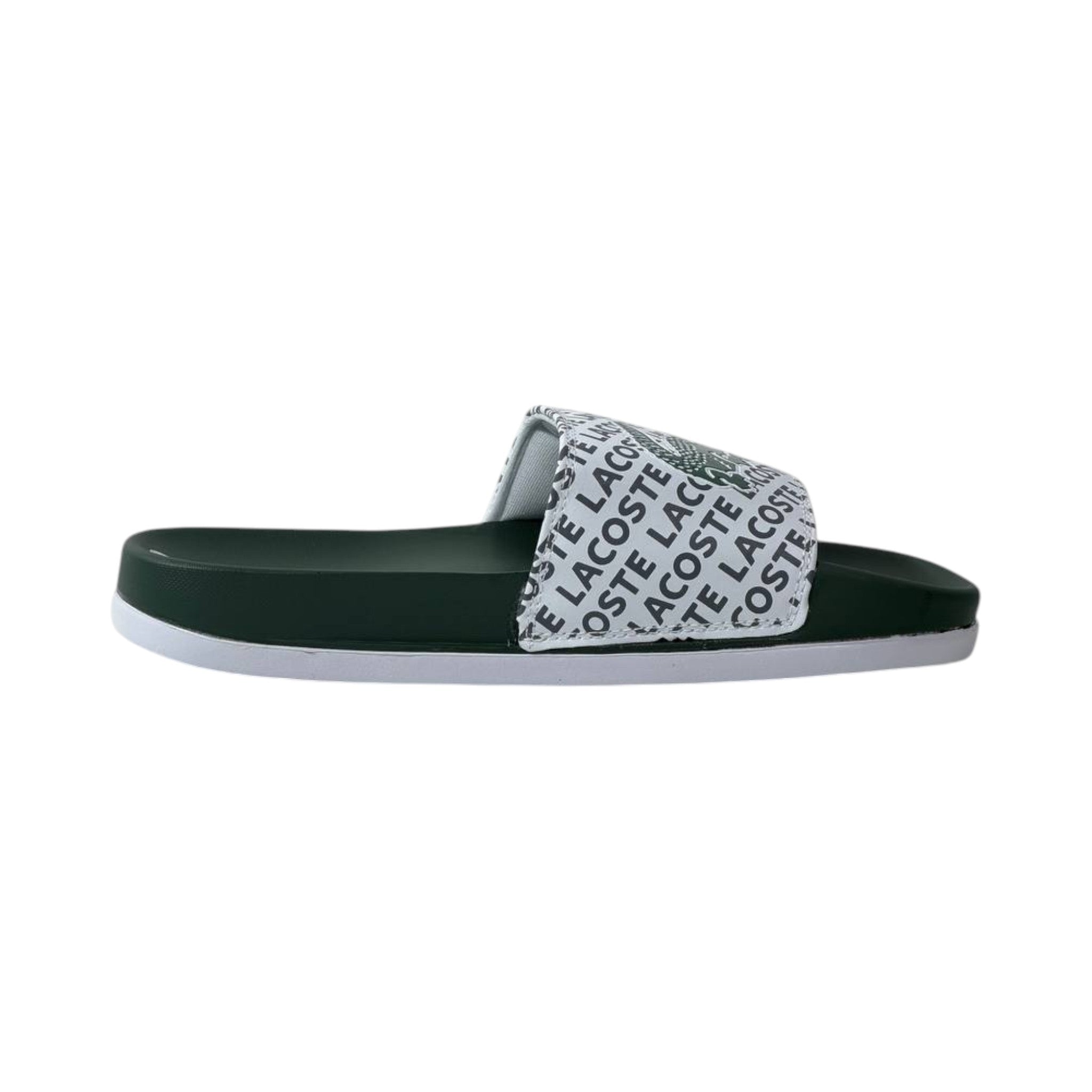 🐊 Lacoste Signature Logo Slides – White & Green Edition 💚🤍✨