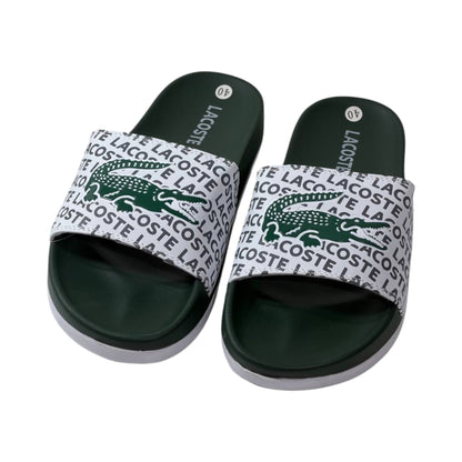 🐊 Lacoste Signature Logo Slides – White & Green Edition 💚🤍✨
