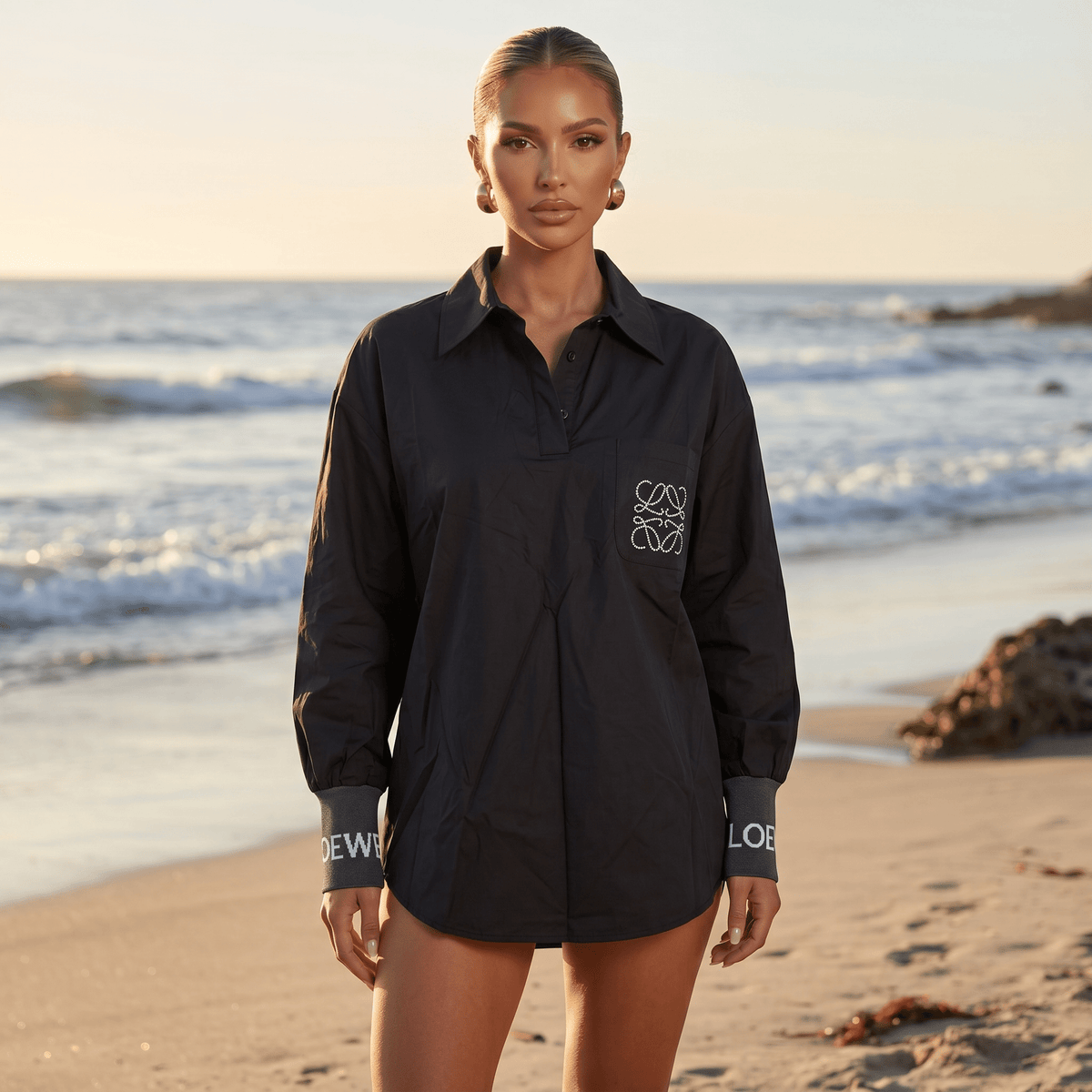 Loewe Embroidered Cotton Beach Shirt – Black 🖤🌊