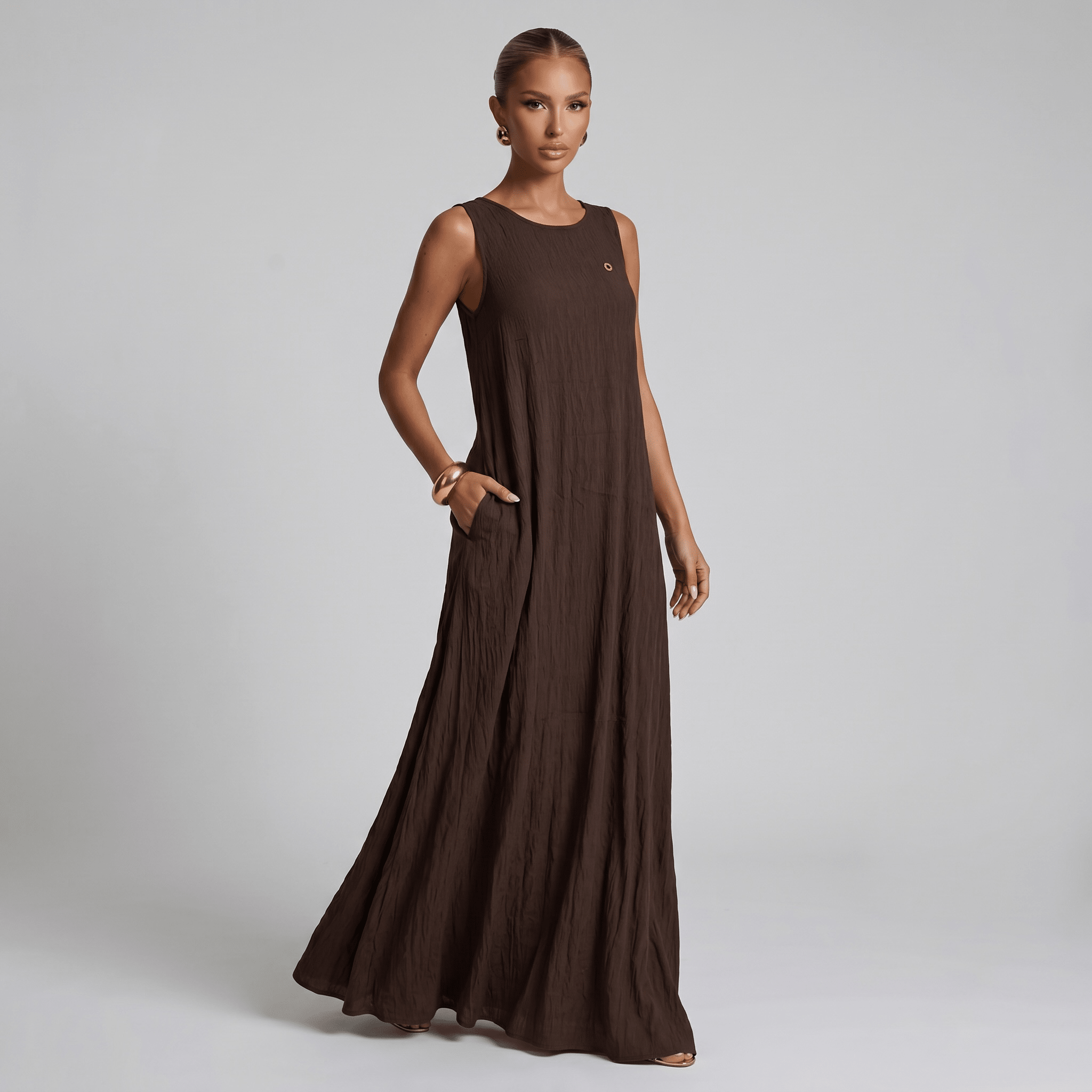 🤎 Loro Piana Chocolate Brown Sleeveless Maxi Dress ✨ one size