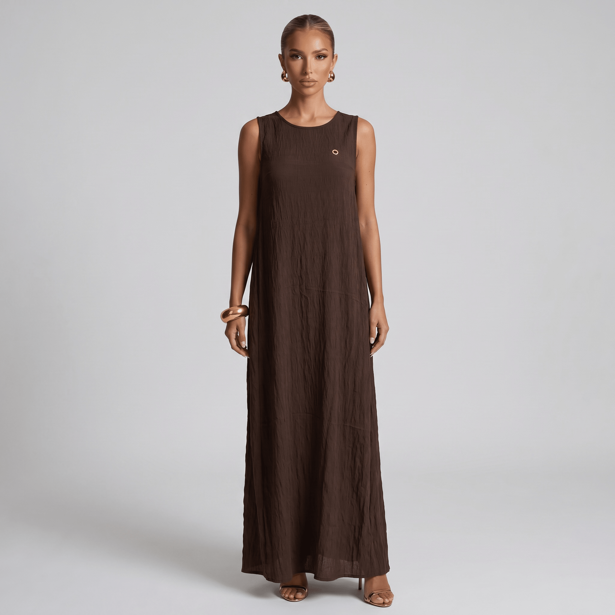🤎 Loro Piana Chocolate Brown Sleeveless Maxi Dress ✨ one size
