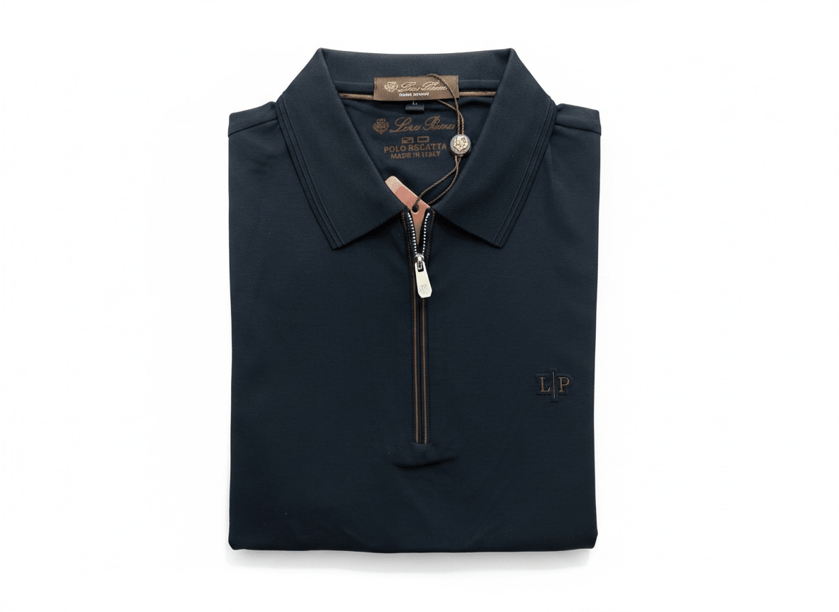 Loro Piana Navy Zip Polo Shirt 🔵✨ Luxury Half-Zip Signature Fit