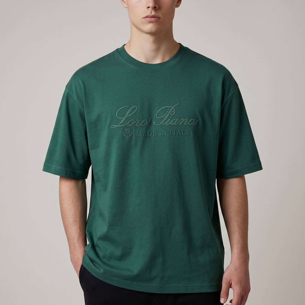 Loro Piana Oversized Signature Tee – Forest Green Luxury Edition 🌲✨