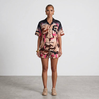 🎨 Louis Vuitton Artistic Face Print Set – Statement Summer Co-Ord 🔥🩳