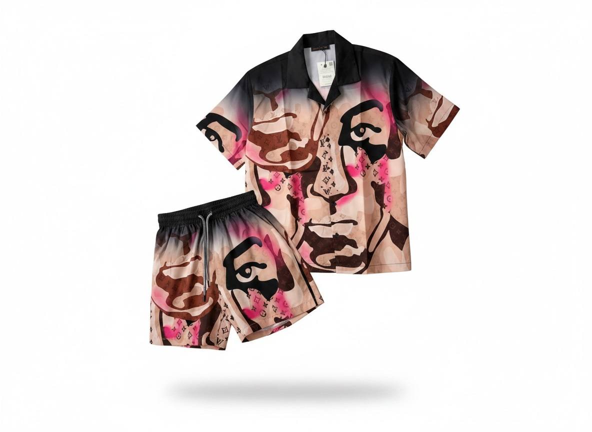 🎨 Louis Vuitton Artistic Face Print Set – Statement Summer Co-Ord 🔥🩳
