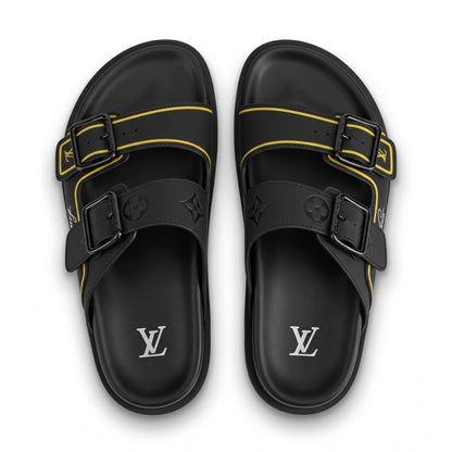 Louis Vuitton Black & Gold Double Buckle Luxury Slides
