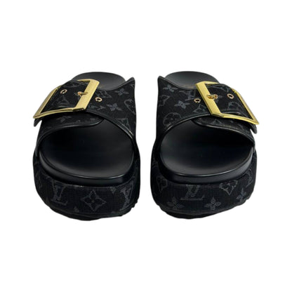 Louis Vuitton Black Monogram Buckle Slides – Luxury Platform Sandals 🖤✨