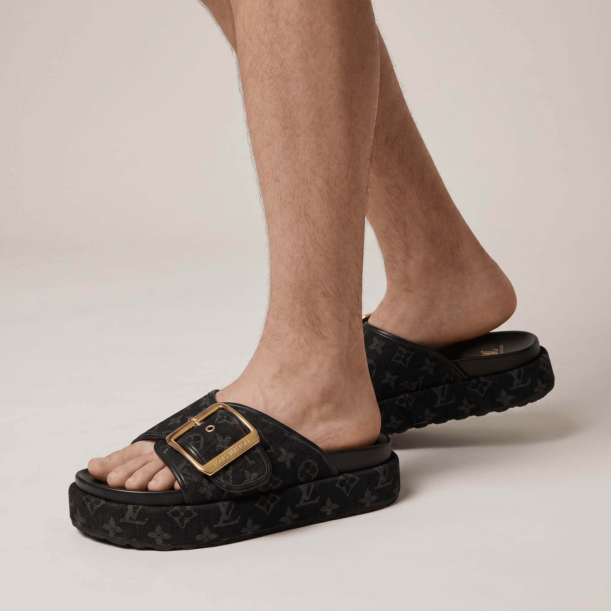 Louis Vuitton Black Monogram Buckle Slides – Luxury Platform Sandals 🖤✨
