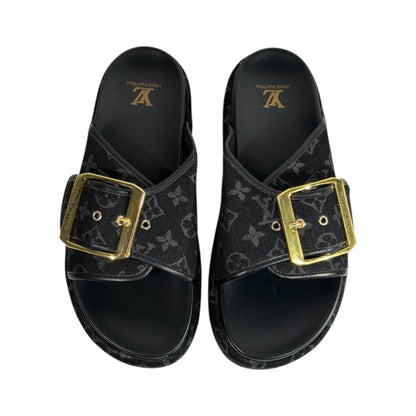 Louis Vuitton Black Monogram Buckle Slides – Luxury Platform Sandals 🖤✨