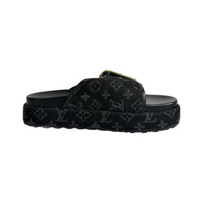 Louis Vuitton Black Monogram Buckle Slides – Luxury Platform Sandals 🖤✨