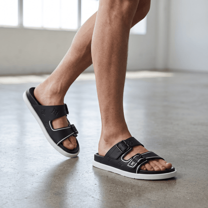Louis Vuitton Black Monogram Double Buckle Slides
