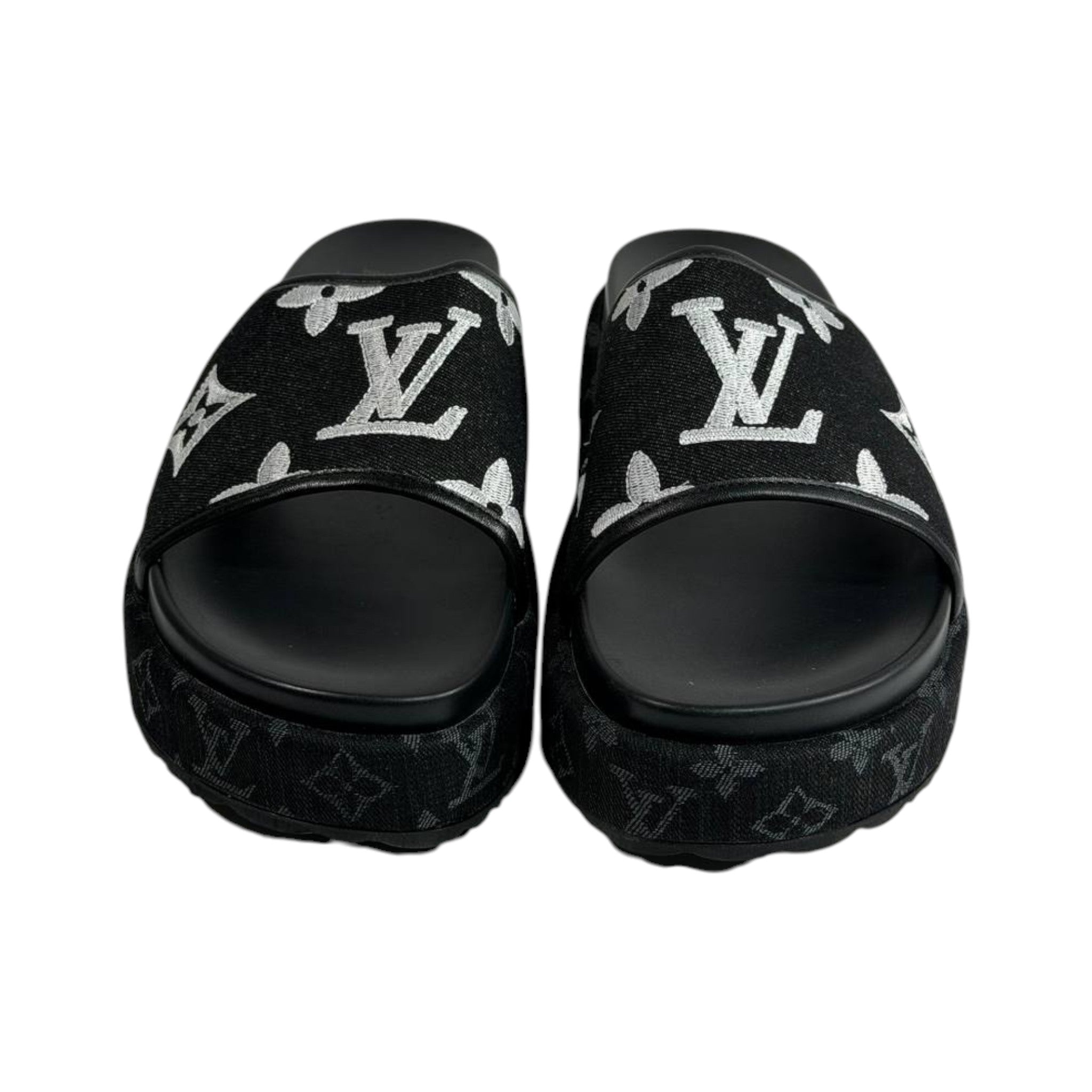 Louis Vuitton Black Monogram Platform Slides – Luxe Statement Sandals 🖤✨