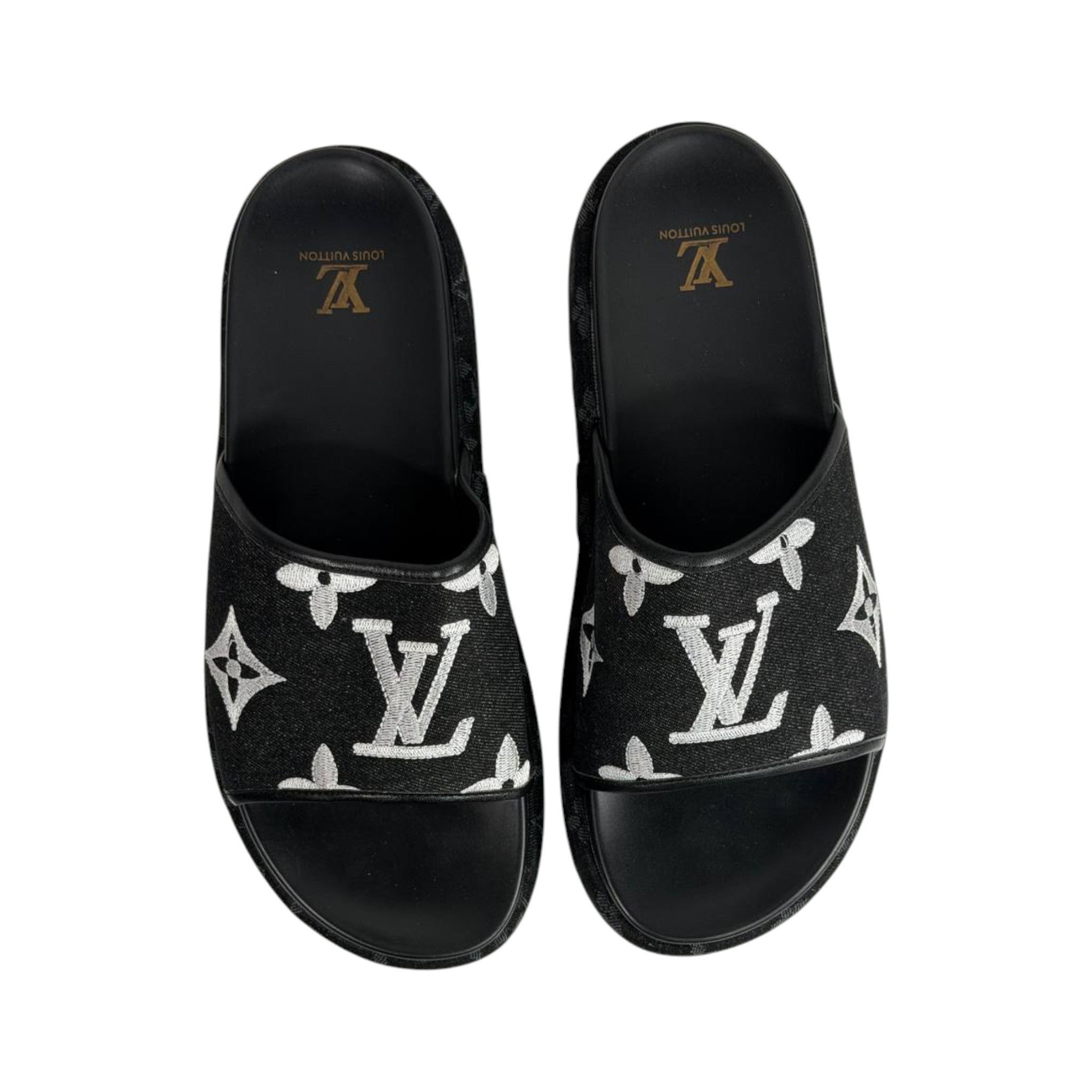 Louis Vuitton Black Monogram Platform Slides – Luxe Statement Sandals 🖤✨