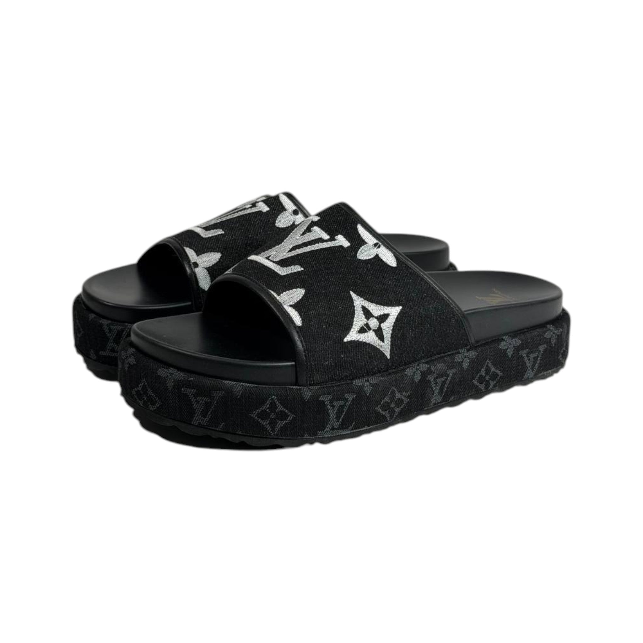 Louis Vuitton Black Monogram Platform Slides – Luxe Statement Sandals 🖤✨