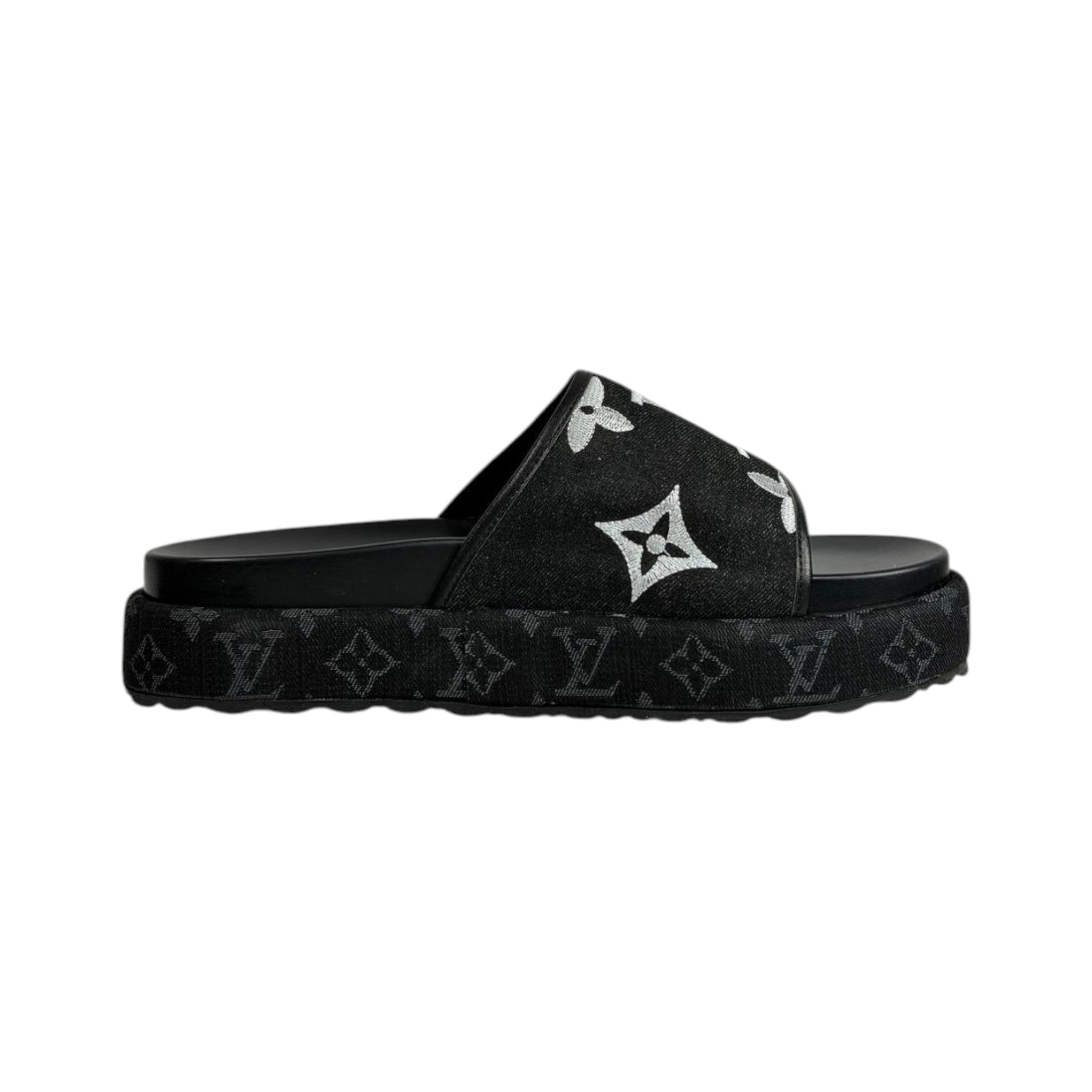 Louis Vuitton Black Monogram Platform Slides – Luxe Statement Sandals 🖤✨
