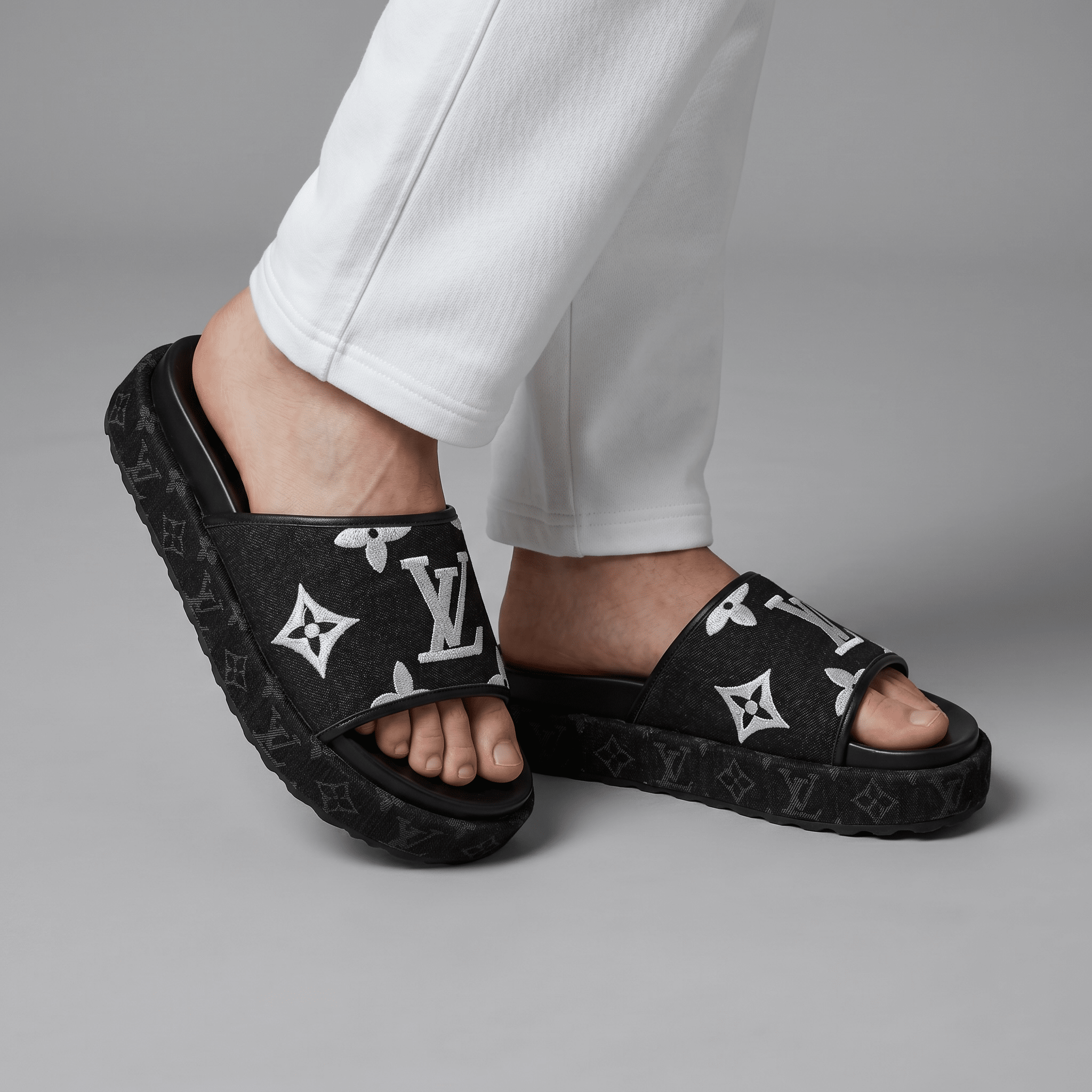 Louis Vuitton Black Monogram Platform Slides – Luxe Statement Sandals 🖤✨