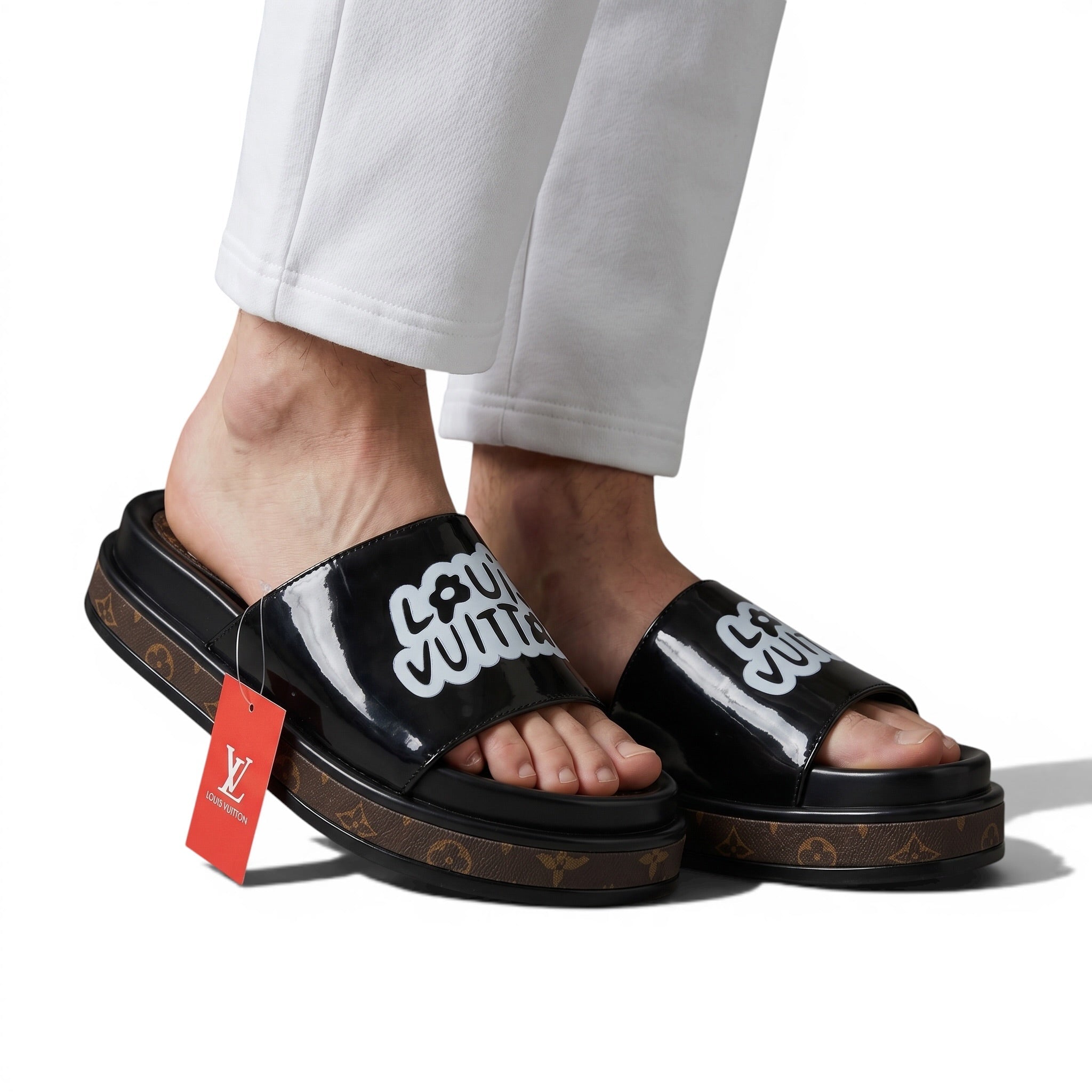 Louis Vuitton Black Platform Slides – Iconic Monogram Luxury Sandals 🖤👡