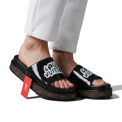 Louis Vuitton Black Platform Slides – Iconic Monogram Luxury Sandals 🖤👡