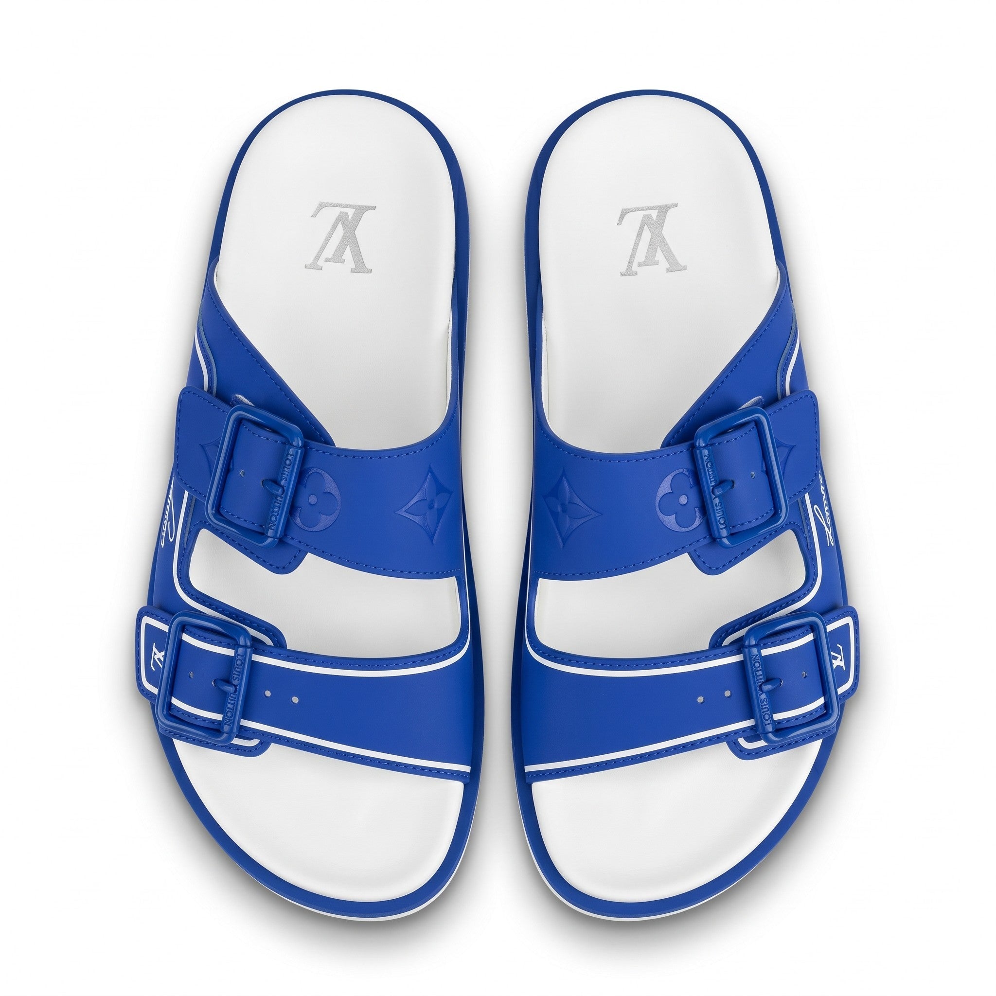 Louis Vuitton Blue Monogram Double Buckle Slides
