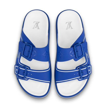 Louis Vuitton Blue Monogram Double Buckle Slides