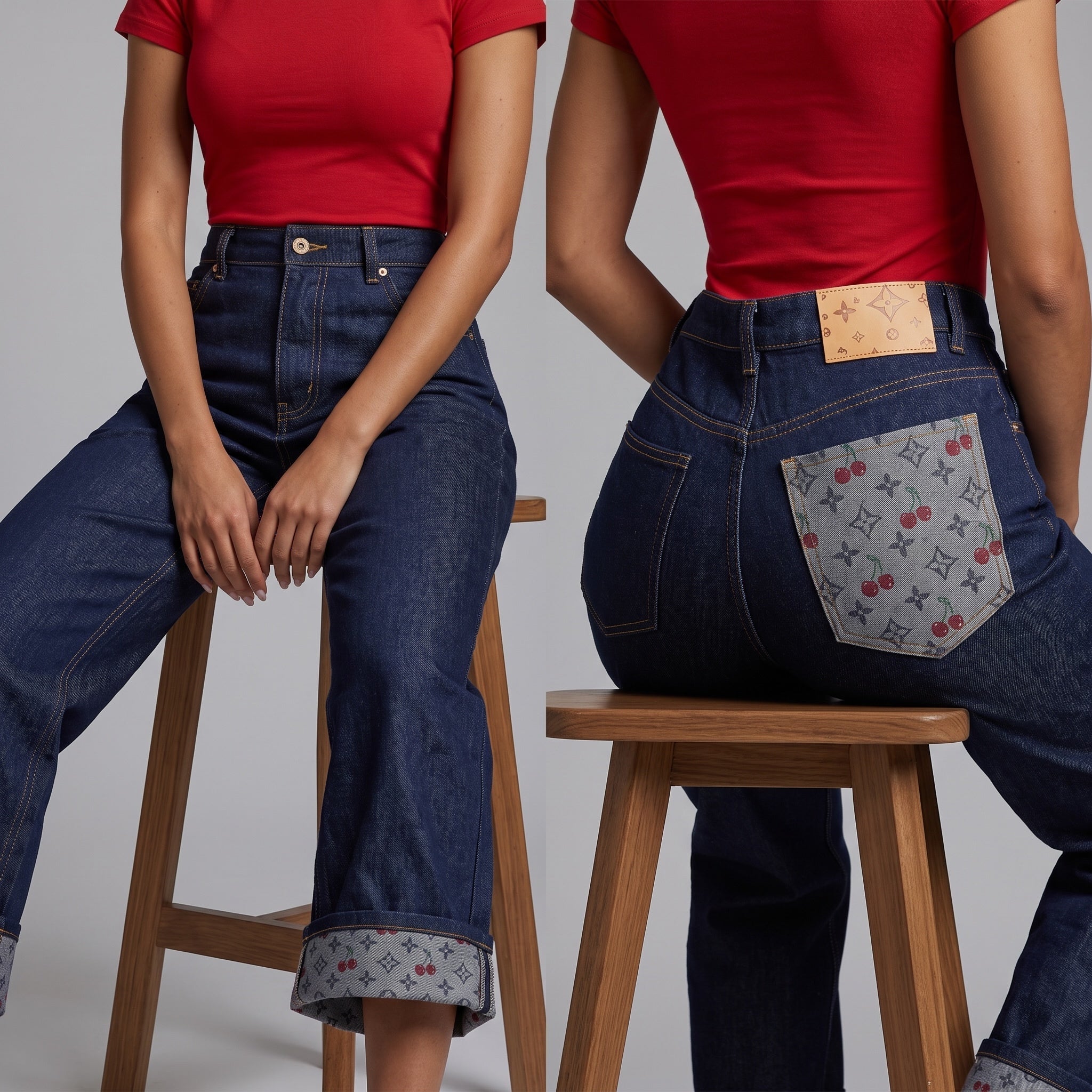 Louis Vuitton Cherry Monogram High-Waist Denim Jeans 🍒✨