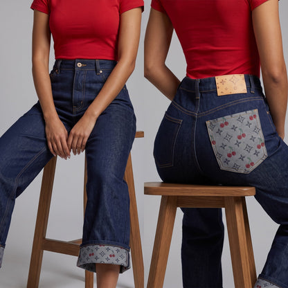 Louis Vuitton Cherry Monogram High-Waist Denim Jeans 🍒✨