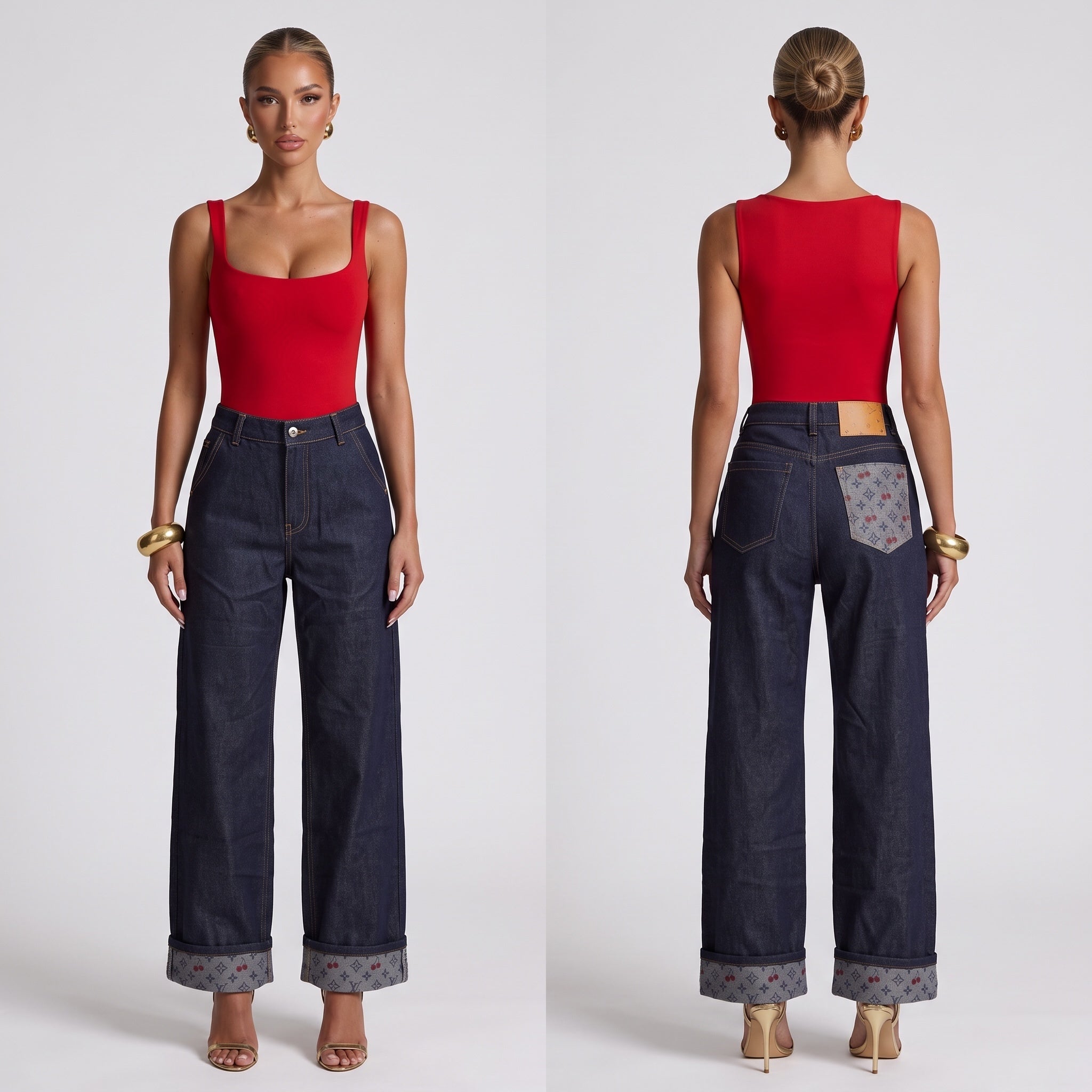 Louis Vuitton Cherry Monogram High-Waist Denim Jeans 🍒✨