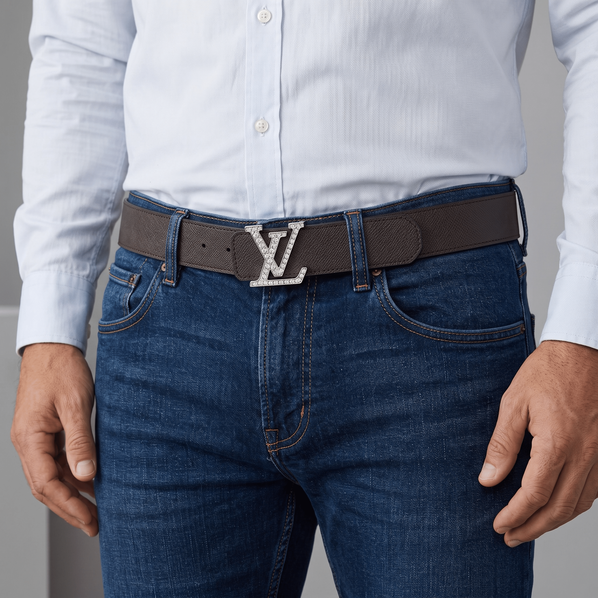 Louis Vuitton Crystal LV Initials Leather Belt – Dark Brown Luxury Edition-125🤎✨