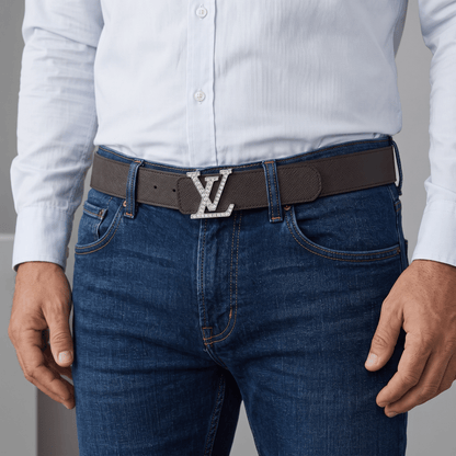 Louis Vuitton Crystal LV Initials Leather Belt – Dark Brown Luxury Edition-125🤎✨