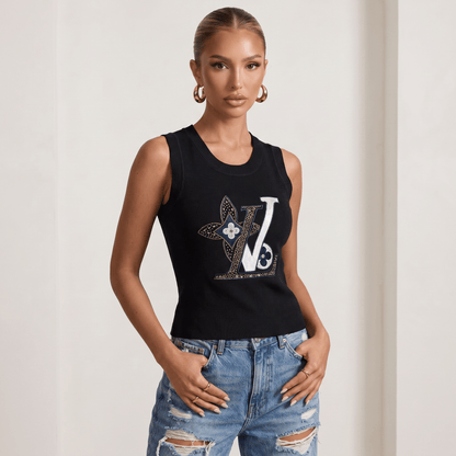 Louis Vuitton Crystal Monogram Knit Top 🖤✨