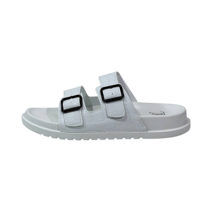 🤍 Louis Vuitton Damier Azur Double-Buckle Slides – Clean Luxury, Timeless Style
