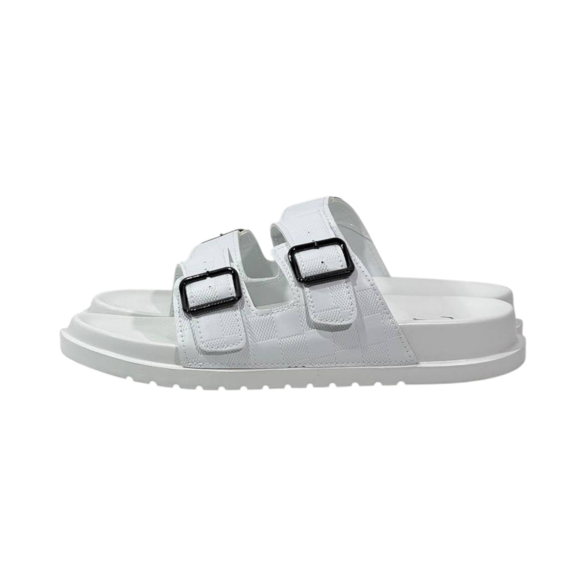 🤍 Louis Vuitton Damier Azur Double-Buckle Slides – Clean Luxury, Timeless Style