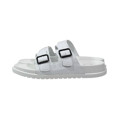 🤍 Louis Vuitton Damier Azur Double-Buckle Slides – Clean Luxury, Timeless Style