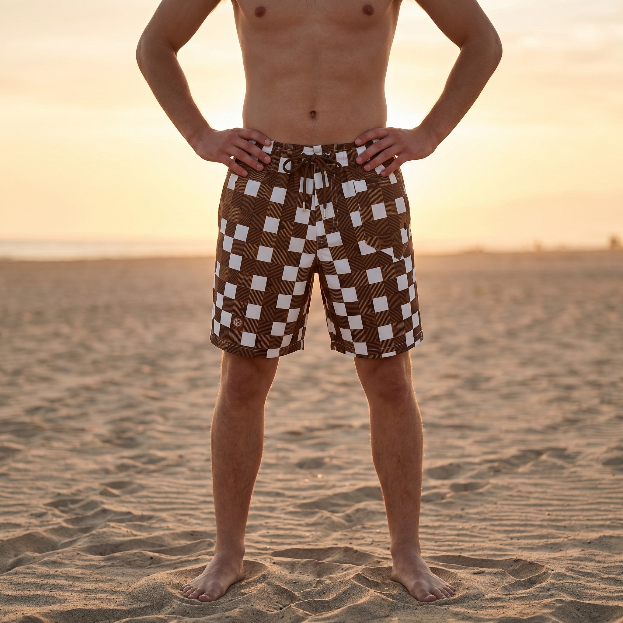 Louis Vuitton Damier Check Swim Shorts – Brown & White 🏖️🤎🤍