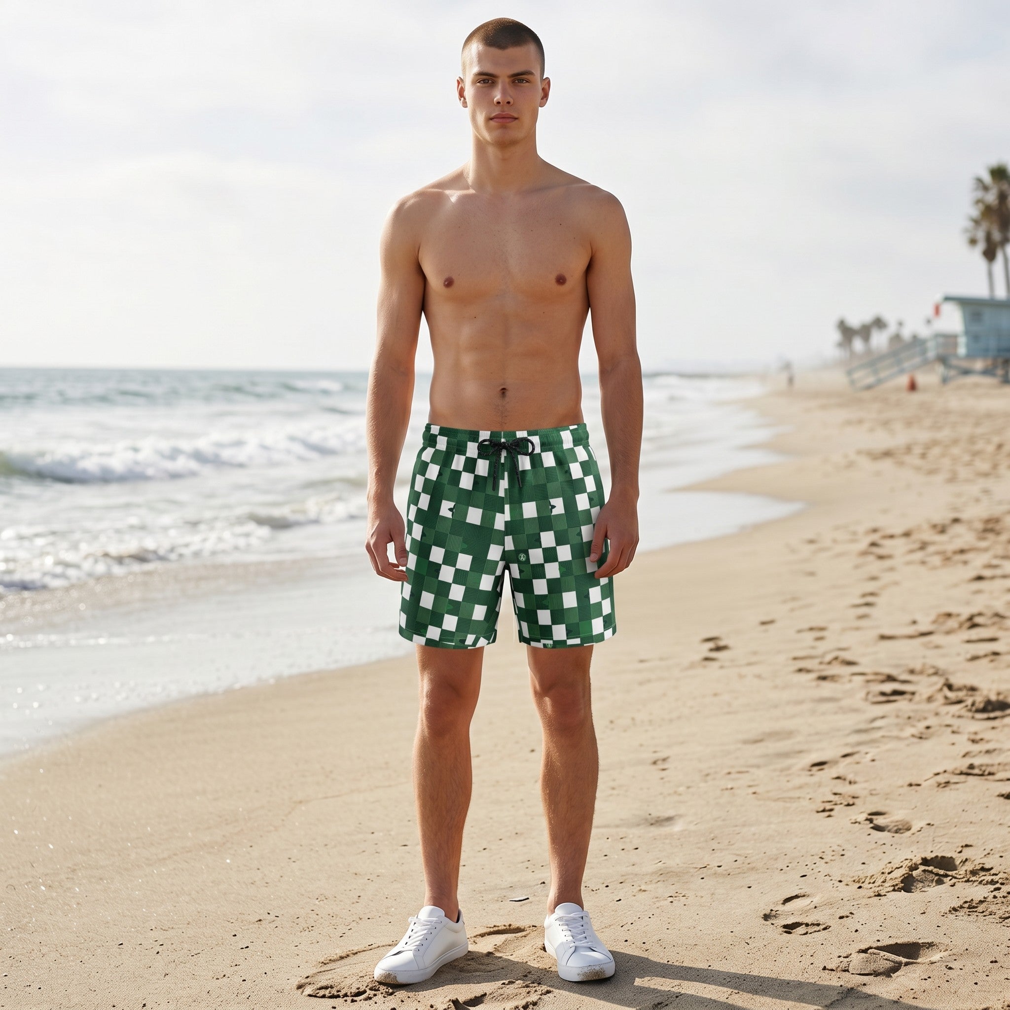 Louis Vuitton Damier Check Swim Shorts – Green & White 💚🏖️🌊