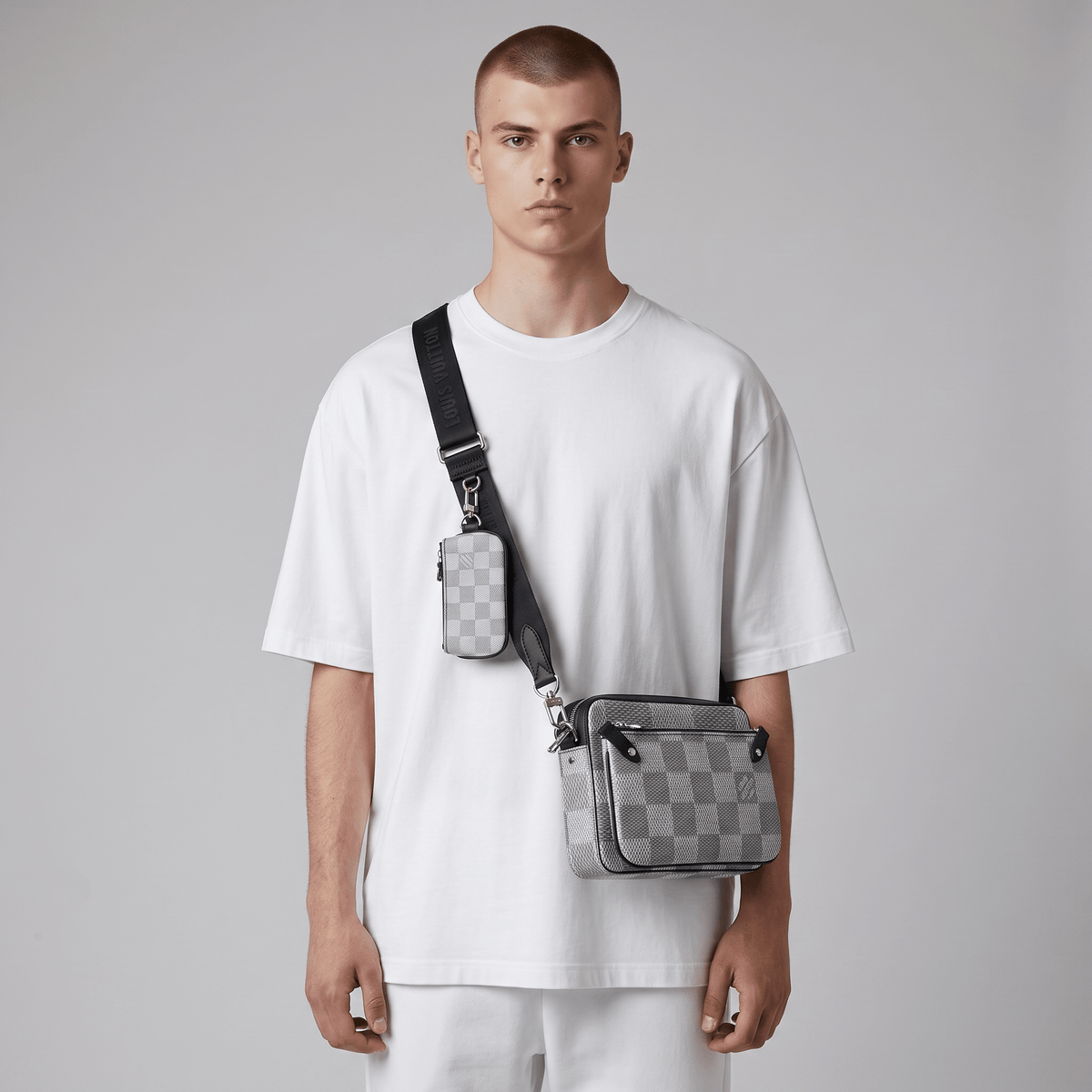 🤍 Louis Vuitton Damier Graphite Messenger Bag Set – White Checkered