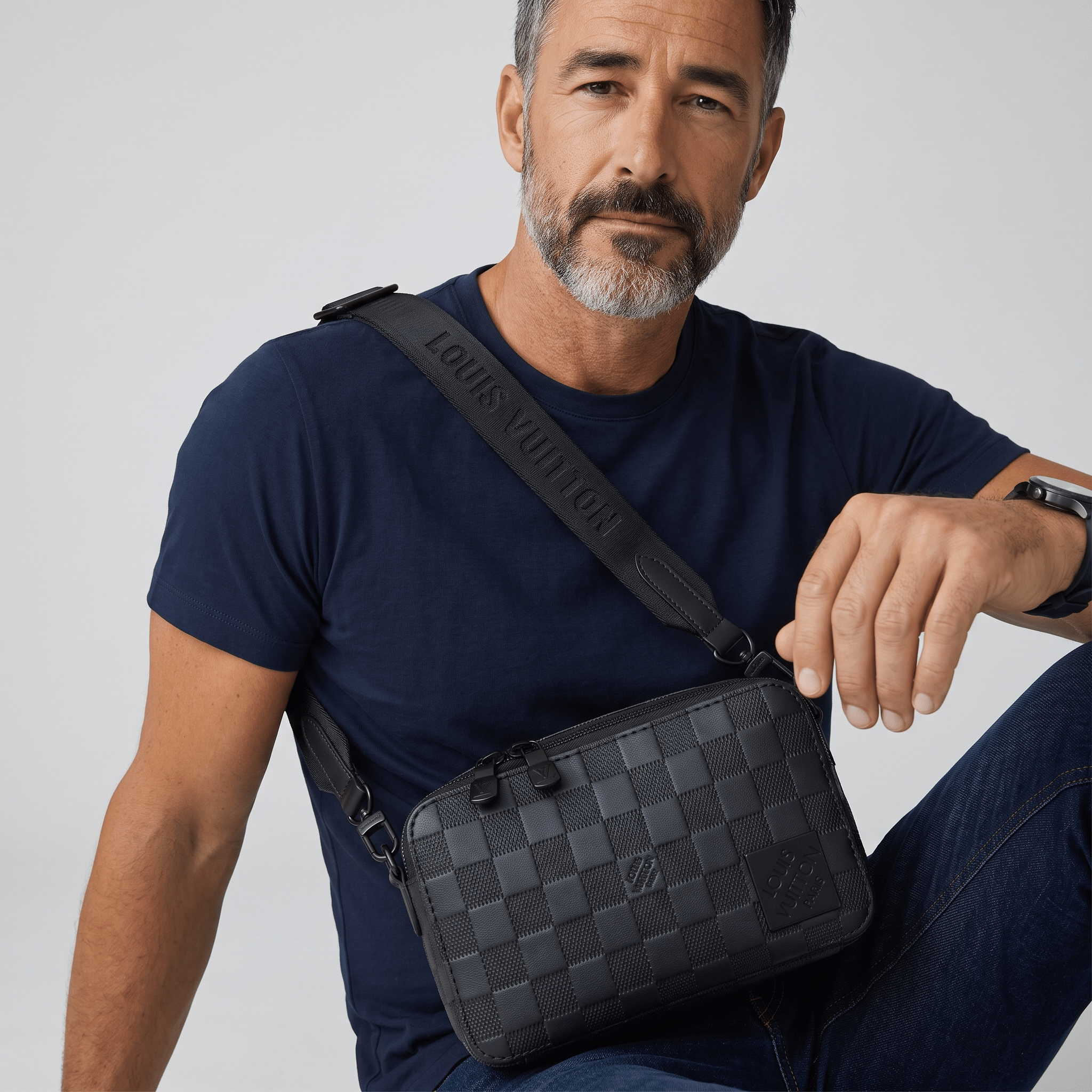 Louis Vuitton Damier Leather Crossbody Bag – Black