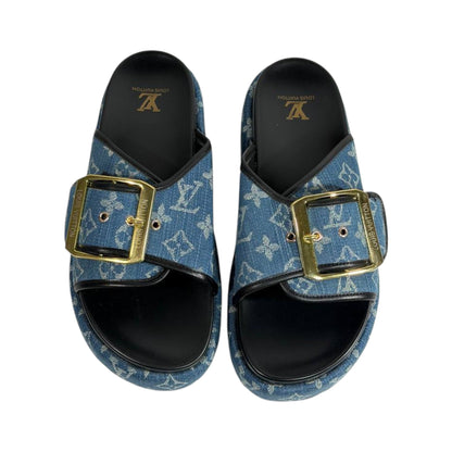 Louis Vuitton Denim Buckle Slides – Luxury Platform Summer Sandals 💙✨
