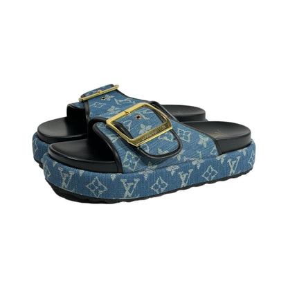 Louis Vuitton Denim Buckle Slides – Luxury Platform Summer Sandals 💙✨