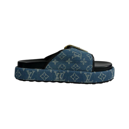 Louis Vuitton Denim Buckle Slides – Luxury Platform Summer Sandals 💙✨